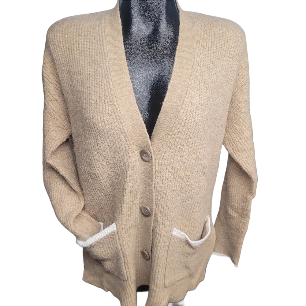Max Studio Cozy Tan Merino Wool Blend Cottagecore Cardigan Sweater Size L